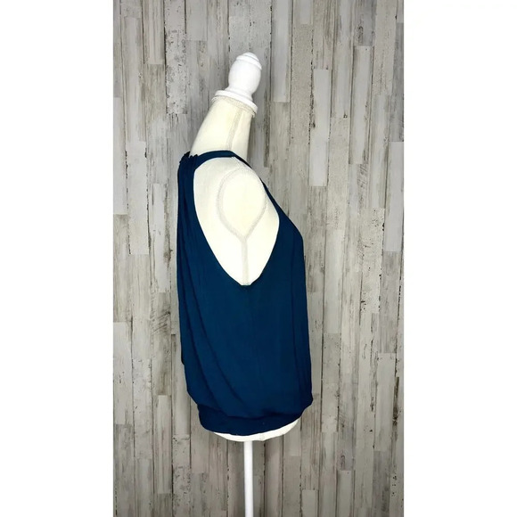 Express Women's Sleeveless Halter Blouse Blue Size S Backless Pleated - Picture 3 of 6